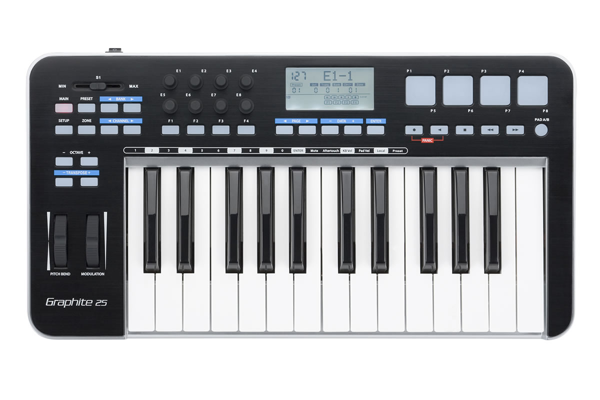 Samson Graphite 25 semi-weighted key MIDI Controller - top view